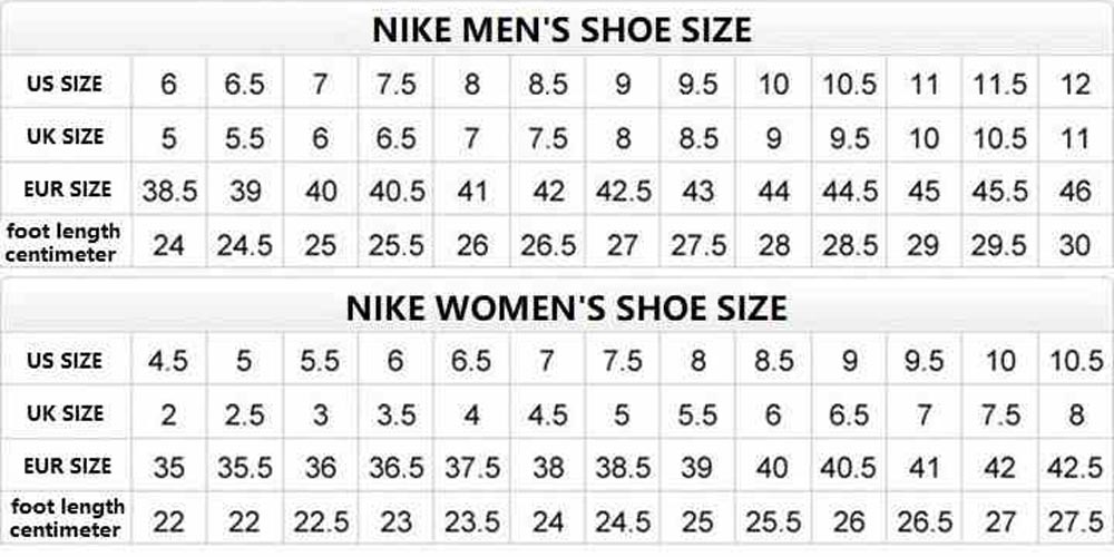 راهنمای انتخاب سایز کفش نایک